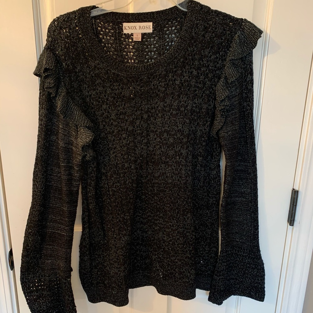 Knox Rose black sweater with bell sleeve & ruffle